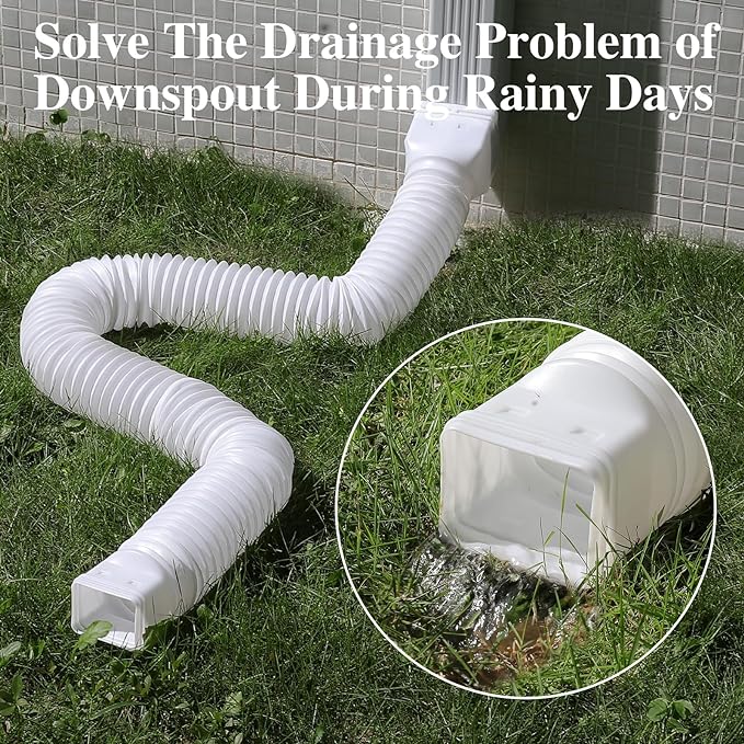 Gutterlix 4 Pack Flexible Gutter Downspout Extensions Extendable from 21" to 67", Downspout Extender Comes with Adapters, Thickened Down spout Drain Extension for Rainwater Drainage(White)