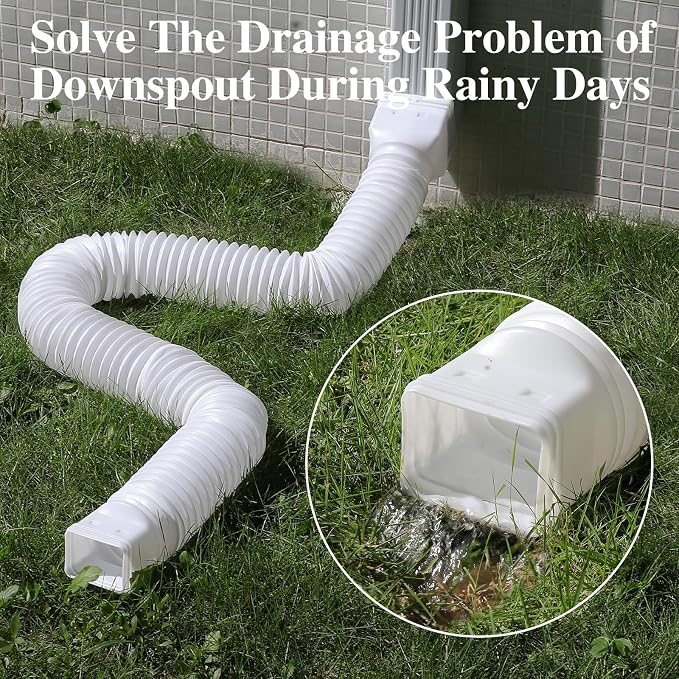 Gutterlix Flexible Gutter Downspout Extensions, Connectable Downspout Extender with 58"+ 67" Extendable Pipe, Thickened Down spout Drain Extension for Rainwater Drainage(2 Pack, White)
