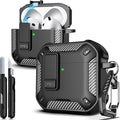 R-FUN for AirPods 4 Case with Lock Magnetic Lid MagSafe, Black | Compatible with Apple AirPods 4th Generation Protective Case with Cleaner Kit & Carabiner, Powerful Drop Protection