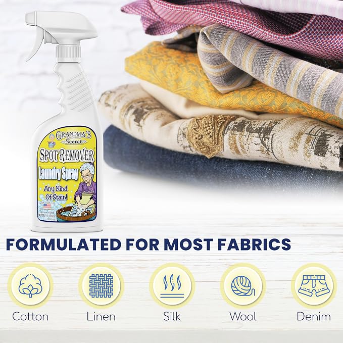 Grandma's Secret Laundry Spray - Chlorine, Bleach and Toxin-Free Stain Remover for Clothes - Fabric Stain Remover Removes Oil, Paint, Blood and Pet Stains – 16 Ounce