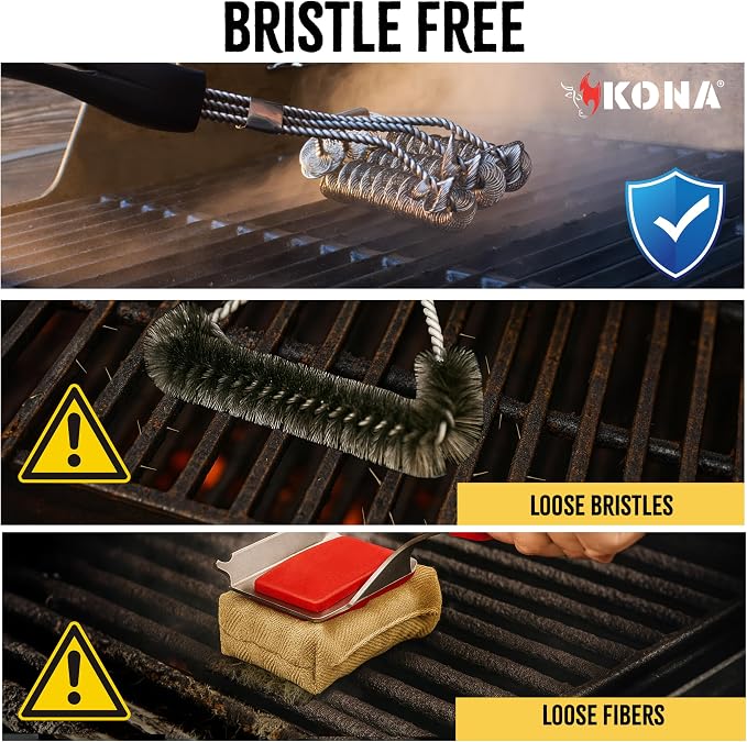 Kona Safe/Clean Bristle-Free Grill Brush - Stainless Steel BBQ Cleaner | Bristle-free stainless steel design, for outdoor grill grates, great grilling gift