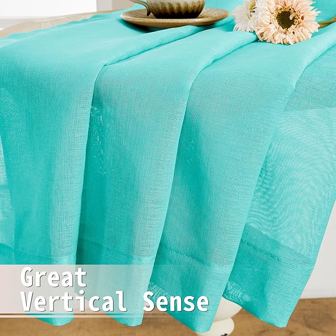 Tollpiz Short Sheer Door Curtains Closet Linen Textured Curtains Sheer Doorway Light Filtering Voile Patio Door Rod Pocket Curtain French Door, 54 x 40 inches Long, Aqua Blue, Set of 1 Panel