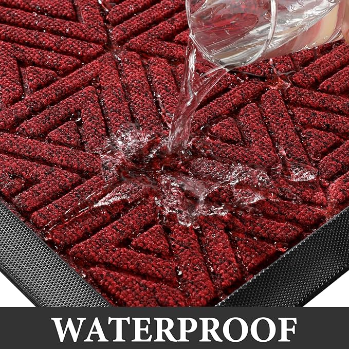Yimobra Front Door Mat Outside Entrance 72 x 24, Waterproof and Washable Outdoor Mat, Non Slip Rubber Backing, Heavy Duty Welcome Matt for Home Entry Floor Porch Garage Office, Low Profile, Black Red