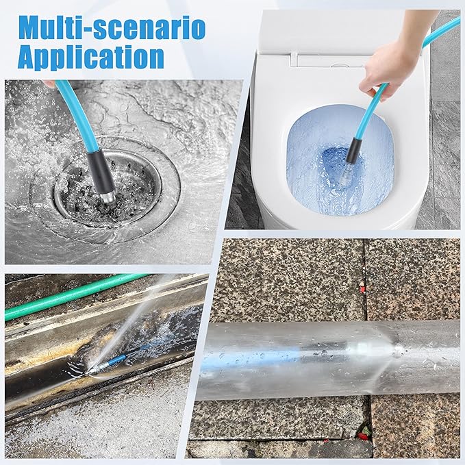 Sewer Jetter Kit for Pressure Washer, 200FT | 3600 PSI Drain Cleaning Hose Short Pressure Washer Gun, 1/4 Inch NPT Corner, Rotating and Button Nose Sewer Jetting Nozzle