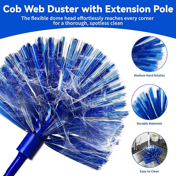 Duster with Extension Pole, 7 in 1 Cleaning Kit with Microfiber Dusters | Long Dusters for Cleaning High Ceilings, Cobweb Duster for Fan and Blinds, Feather Dusters Kit for Furniture Indoor Use