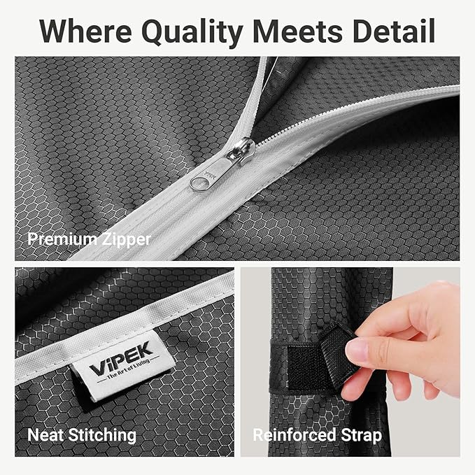 VIPEK V5C Covered Clothes Rack Heavy Duty Portable Closet Wardrobe, Freestanding Black Metal Clothing Rack with Black Dustproof Cover, Adjustable Custom Closet Rack, 57.9"L x 17.3"W x 76.4"H (Medium)