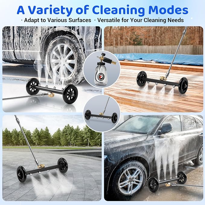 Tool Daily 16" Dual-Function Undercarriage Pressure Washer Attachment | Undercarriage Cleaner with 1L Foam Cannon, Car Wash Water Broom with 3 Extension Wands, 5 Modes for Power Wash, 3600 PSI