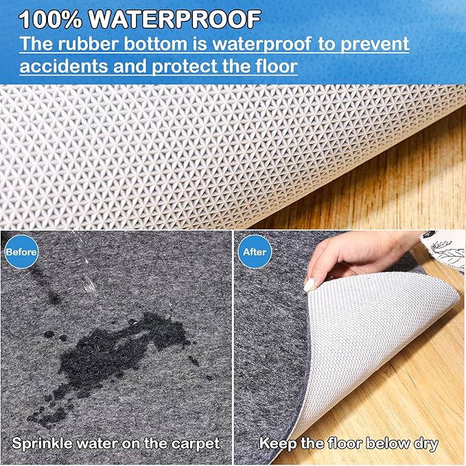 Non-Slip Rug Pads 1/4” Thick, 7x9Ft Waterproof Rugs Non Skid Rug Pad for All Floors and Finishes Durable Hardwood Floor Protective Felt Keeps Rugs in Place, Safe and Secure