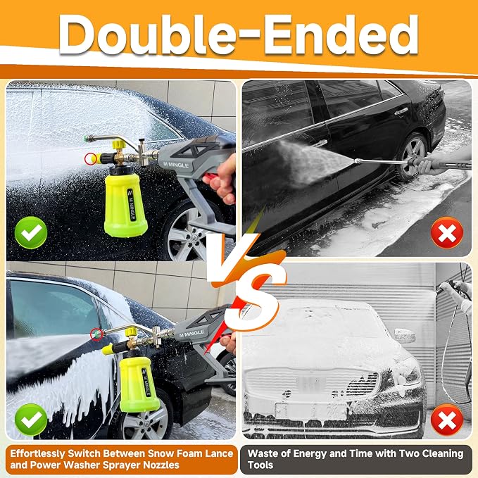 M MINGLE Pressure Washer Gun with Foam Cannon & Dual Connector Accessory | Car Wash Foam Gun Kit with 1/4 Inch Quick Connector, 5 Pressure Washer Nozzle Tips
