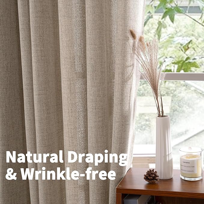 YoungsTex Dark Oatmeal Linen Curtains 78 Inch Length for Living Room, Semi Sheer Window Drapes Light Filtering Rod Pocket Back Tab Curtain for Dining Office Bedroom, 2 Panels, 52 X 78 Inch