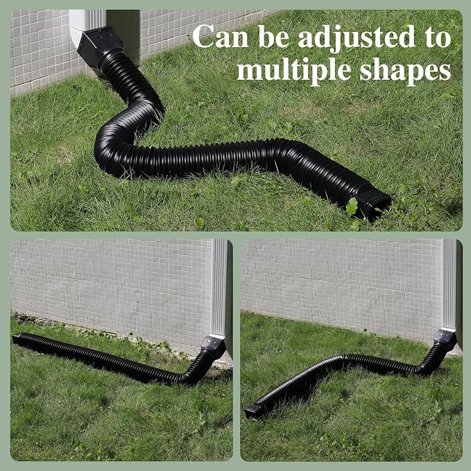 Gutterlix 3 Pack Flexible Gutter Downspout Extensions Extendable from 21" to 67", Downspout Extender Comes with Adapters, Thickened Down spout Drain Extension for Rainwater Drainage(Black)