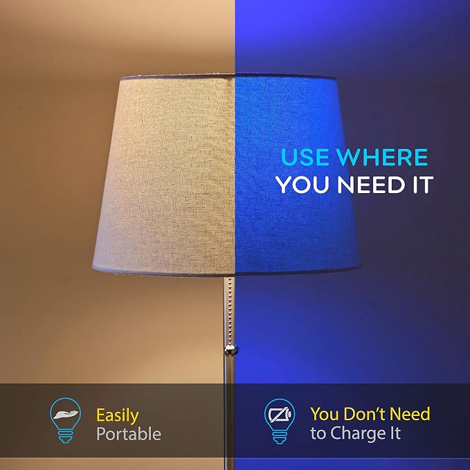 GLI Blue Light Germicidal Light Bulb – 100% Safe Non-UV - Switches from Sanitizer to Std 800 Lumens Bulb – Portable Disinfection, Screws into Any E26 Socket – Kills 99% Germs & Pathogens – Ozone Free