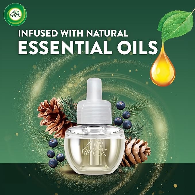 Air Wick Plug-In Scented Oil Refills, 4 Count, Fresh Pine and Juniper, Air Freshener, Essential Oils, Eco Friendly