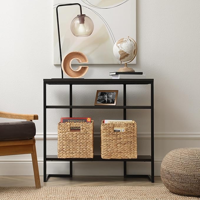 Casafield 10.5" x 10.5" Water Hyacinth Storage Baskets, Natural - Set of 2 Collapsible Cube Organizers, Woven Bins for Bathroom, Bedroom, Laundry, Pantry, Shelves