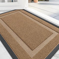 OLANLY Front Door Mat Indoor Outdoor Entrance, Waterproof All-Season, All-Weather Doormat, Sturdy Natural Rubber, Fade Resistant, Low Profile, Easy Clean Patio Porch Entryway Mat, 59x20, Light Brown