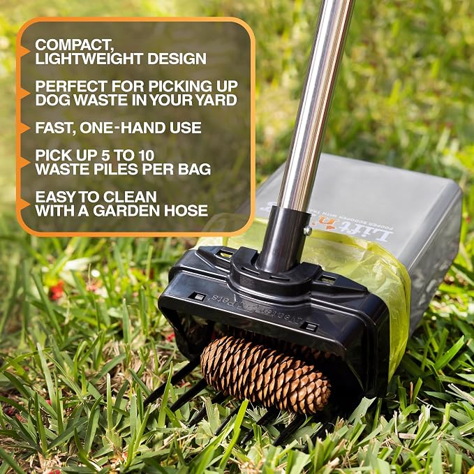 Neater Pet Brands Lift N’ Bag 2.0 Dog Pooper Scooper with Bag Attachment & 22" Pole for Small to Large Dogs, New & Improved Design, 60 Refill Bags, Heavy Duty Dog Poop Scooper for Yard, One-Hand Use