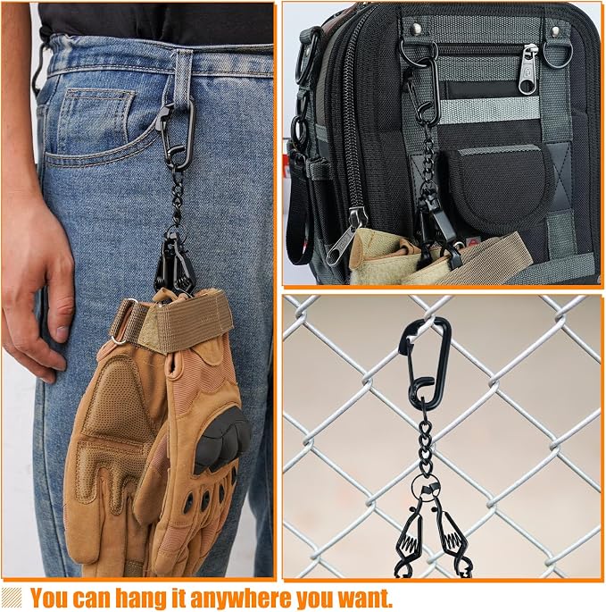 KUNN Glove Clip Stainless Steel Carabiner with Double-End Alligator Clip for Work Gloves, Glove Holder for Wall Mount