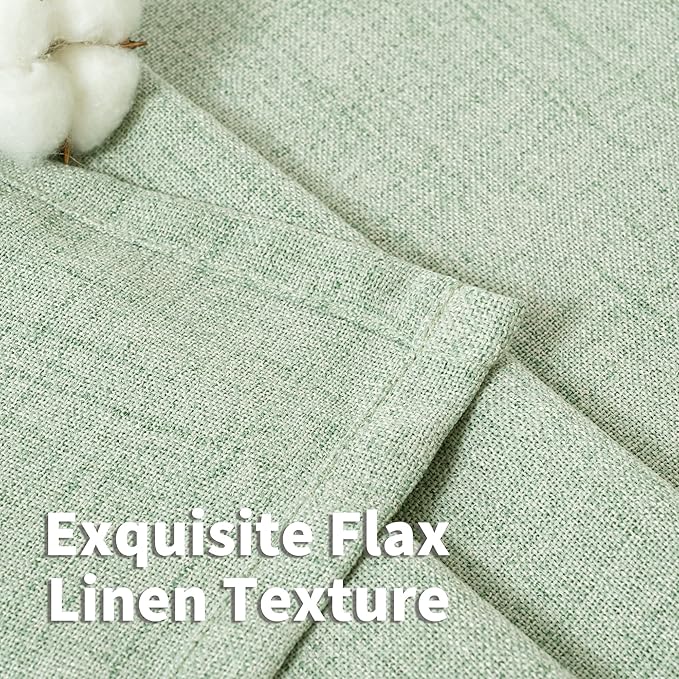 YoungsTex Sage Green Linen Curtains 90 Inch Length Living Room, Textured Semi Sheer Drapes Light Filtering with Pinch Pleated Window Treatments for Bedroom Dining Room, 2 Panels, 40 X 90 Inch