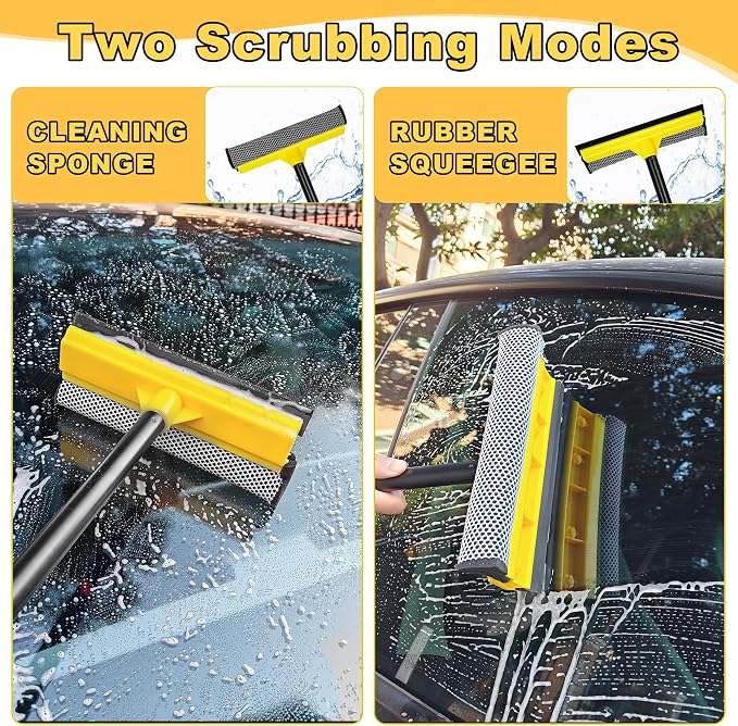 NEWE Window Squeegee with Extension Pole, 54.5 inches Car Windshield Washer Kit with Sponge, Extendable Shower Glass Cleaner Tool for Home Cleaning Mirror Auto Truck (Short Handle Included)