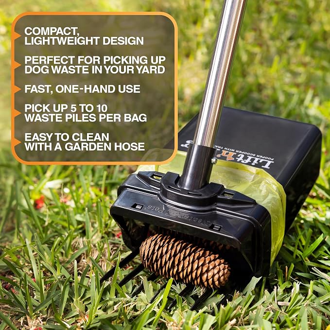 Neater Pet Brands Lift N’ Bag 2.0 Dog Pooper Scooper with Bag Attachment & 31" Pole for Small to Large Dogs, New Longer Pole, 15 Refill Bags, Heavy Duty Dog Poop Scooper for Yard, One-Hand Use