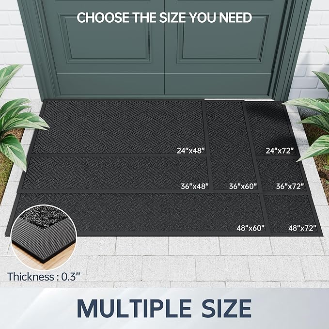 Front Door Mat, 4' x 2' Heavy Duty Indoor Outdoor Doormat, Non-Slip Backing Welcome Mats for Entryway, Low Profile, Commercial Door Mats