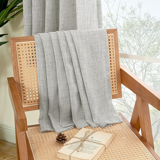 YoungsTex Light Grey Linen Curtains 63 Inch Length for Living Room, Rod Pocket Light Filtering Burlap Textured Drapes Back Tab for Bedroom Office Short Window Rustic, 2 Panels, 42 X 63 Inch