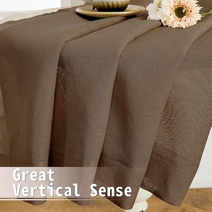 Tollpiz Sheer Door Curtains Closet Linen Textured Curtains Sheer Doorway Light Filtering Voile Rod French Door Pocket Curtain Patio Glass Door, 25 x 72 inches Long, Brown, Set of 1 Panel
