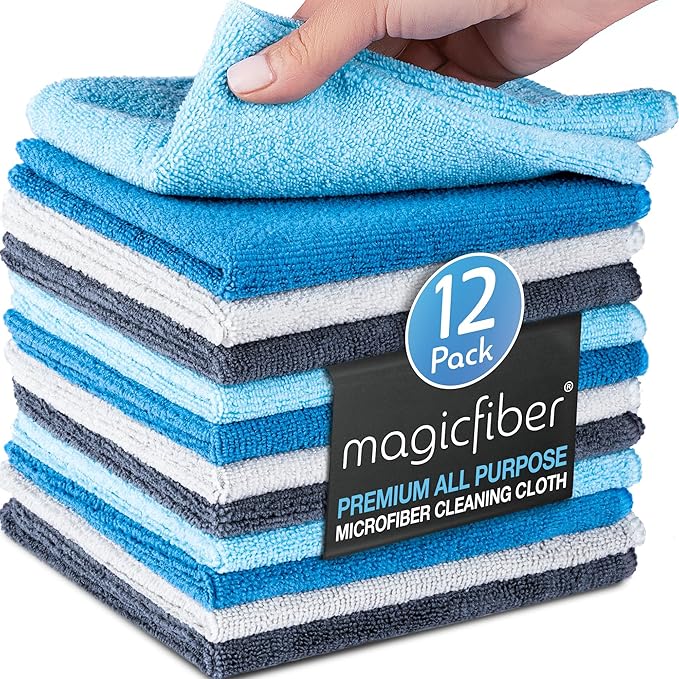 MagicFiber Microfiber Cleaning Cloth - 12 Pack, Large 13" x11” Highly Absorbent Streak-Free Micro Fiber Cleaning Rags Towels for House, Car, Windows, Housekeeping, Household Dusting, Kitchen