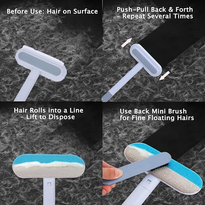 Pet Hair Remover for Furniture-17.3" Reusable Lint Brush for Dog & Cat Hair | Multifunctional fur removal tool, gentle on couches, carpets, car seats, clothes & bedding