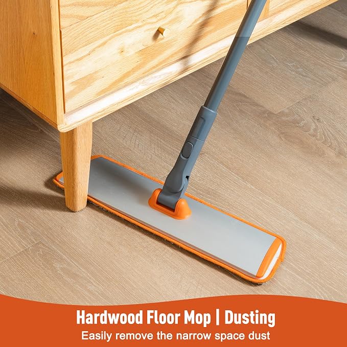 CLEANHOME Flat Mop for Hardwood & Pet Hair, 4 Washable Pads | 4 Reusable Microfiber Pads for Wet/Dry Mopping. 180° Swivel Head & 56" Handle Reaches Under Furniture. Pet Hair Scrubber.
