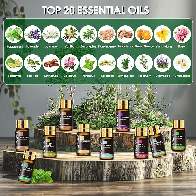 MAYJAM Tea Tree 20 Pcs Pure Essential Oil Gift Set, for Diffuser, Humidifiers, Skin Care, Massage, Fragrance Oil Scent for DIY Candle and Soap Making, Gift for Friend (5ML)