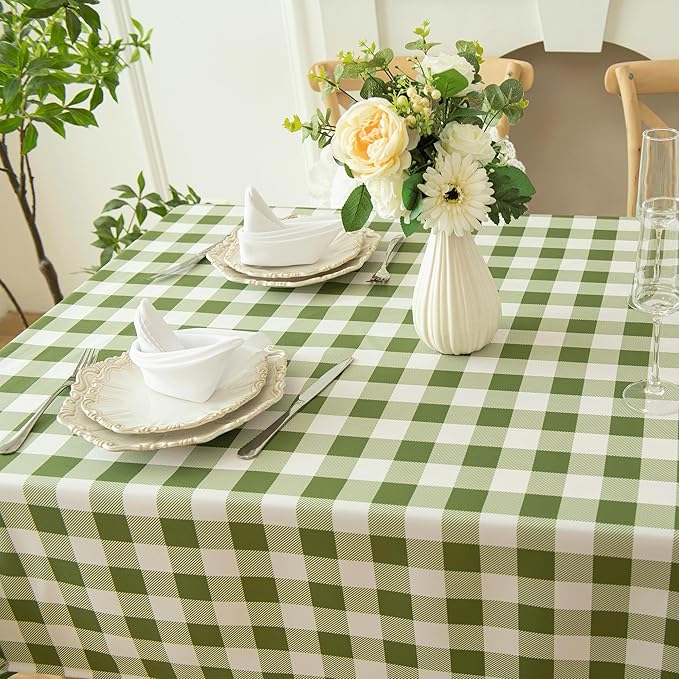 Waterproof Plaid Tablecloth Fabric - Square 58x58 Inch Classic Gingham Checker Table Cloth for Indoor/Outdoor Use - Buffalo Table Cover for Picnics, BBQs, and Parties