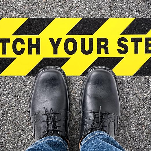 Boao 12 Pieces Watch Your Step Stickers Sign 6 x 24 Inch Caution Watch Your Step Floor Decals Warning Sticker Adhesive Tape Anti Slip Abrasive Tape for Workplace Safety Wet Floor Caution