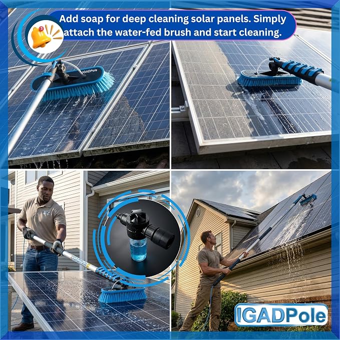 IGADPole 20 FT Water-Fed Cleaning Kit – Extendable Telescopic Pole with Soap-Dispenser, Brush & Cobweb Duster, Adjustable 5-20 FT Handle for Safe High Window, Gutter, Solar Panel & Exterior Cleaning