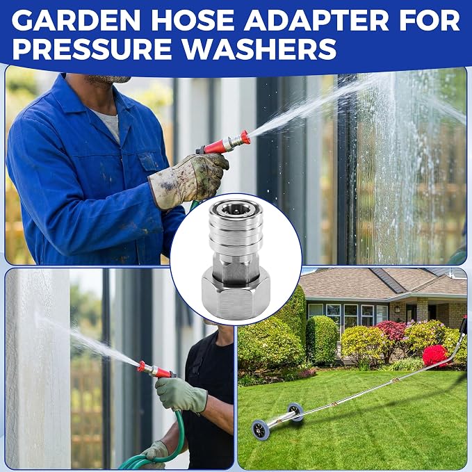 Tool Daily Garden Hose to Pressure Washer Adapter, 3/4" GHT to 1/4" Quick Connect, Convert Water Hoses to Power Washer Connector, Stainless Steel
