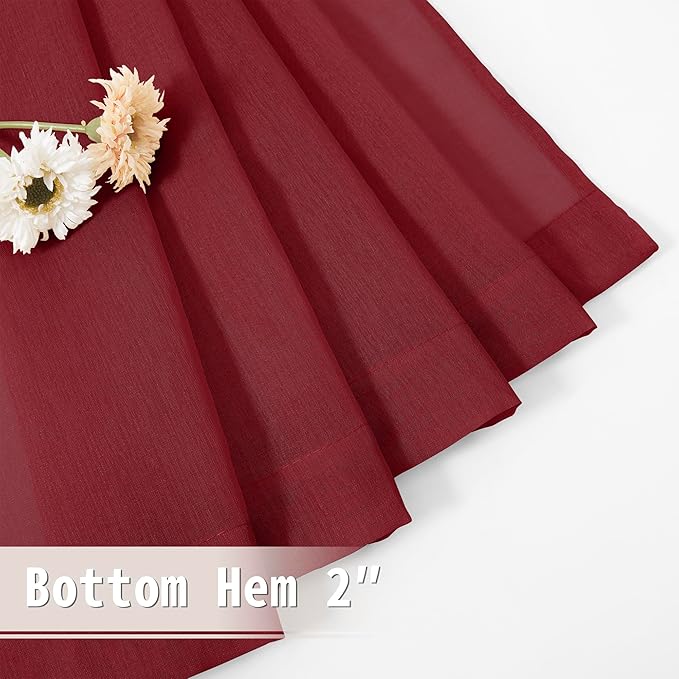 Tollpiz Short Sheer Door Curtain Closet Linen Textured Curtain Sheers Doorway Light Filtering Voile Patio Glass Door Rod Pocket Curtains French Door, 54 x 54 inches Long, Burgundy Red, Set of 1 Panel