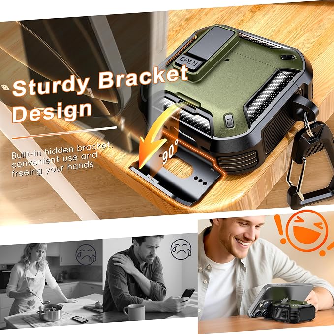 for AirPods 4 Case with Lock Magnetic Lid MagSafe, Military Green | Compatible with Apple AirPods 4th Generation Protective Case with Cleaner Kit & Carabiner, Powerful Drop Protection