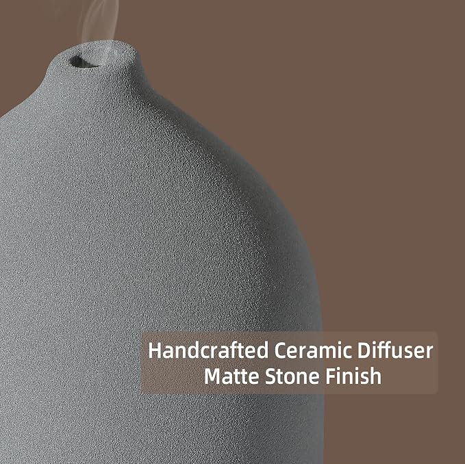 200ML Ceramic Essential Oil Diffuser for Home, Stone Diffuser | Ultrasonic Aromatherapy Diffuser & Air Humidifier for Bedroom, Office, Yoga, 7 LED Lights, Auto Shut-Off, 3 Timers, Grey
