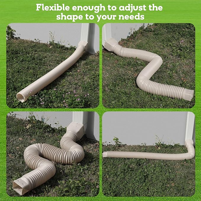 plusgutter 16.5ft Long Gutter Downspout Extensions Flexible, 4" Diameter Drain Downspout Extender, Down Spout Drain Extender for Rainwater Drainage, Extendable from 3.4ft to 16.5ft(1Pack Limestone)