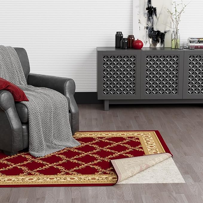 Ottomanson 7'8" x 11' Non-Slip Rug Pad Gripper 1/12 Inch Ultra Thin Dual Surface Felt + Rubber Gripper - Safe for All Floors, Cream