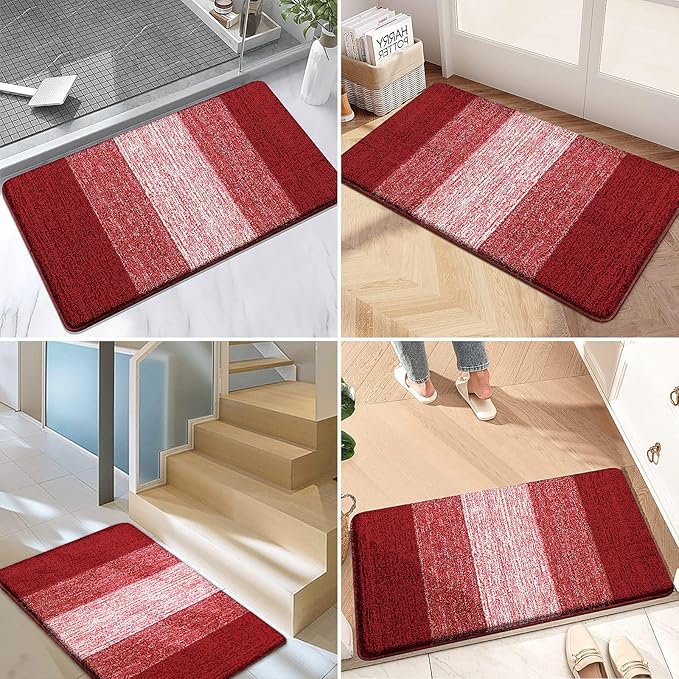 Kitinjoy Indoor Outdoor Door Mat, 59x36 Non-Slip Absorbent Dirt Trapper, Low-Profile Washable Inside Entrance Front Floor Mat, Sturdy Soft Entry Doormats for Entryway, Burgundy