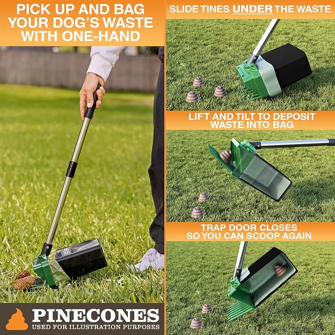 Neater Pet Brands Lift N’ Bag 2.0 Dog Pooper Scooper with Bag Attachment & 31" Pole for Small to Large Dogs, New Longer Pole, 195 Refill Bags, Heavy Duty Dog Poop Scooper for Yard, One-Hand Use