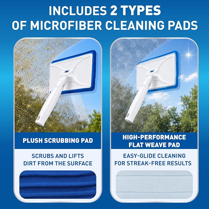 Unger Speed Clean with 4ft Pole and Extra Reusable Pads, Indoor Window Cleaner, Household Cleaning Supplies, Works with Glass and Natural Cleaners and Solutions, Attracts Dust and Dirt