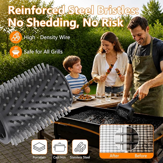 Electric Grill Brush for Outdoor, 2600mAh Upgraded BBQ Grill Cleaner with LED Light, 2-Speed Adjustable Gear, 450RPM Cordless Grill Brush, Grill Cleaning Brush with 150Mins Runtime