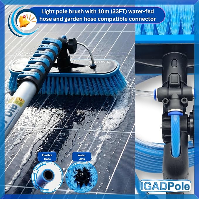 IGADPole 17 FT Water-Fed Washing Kit with Soap-Dispenser, Brush, 10″ Squeegee & Cobweb Duster for Windows, Gutters, Solar Panels & Exterior Walls