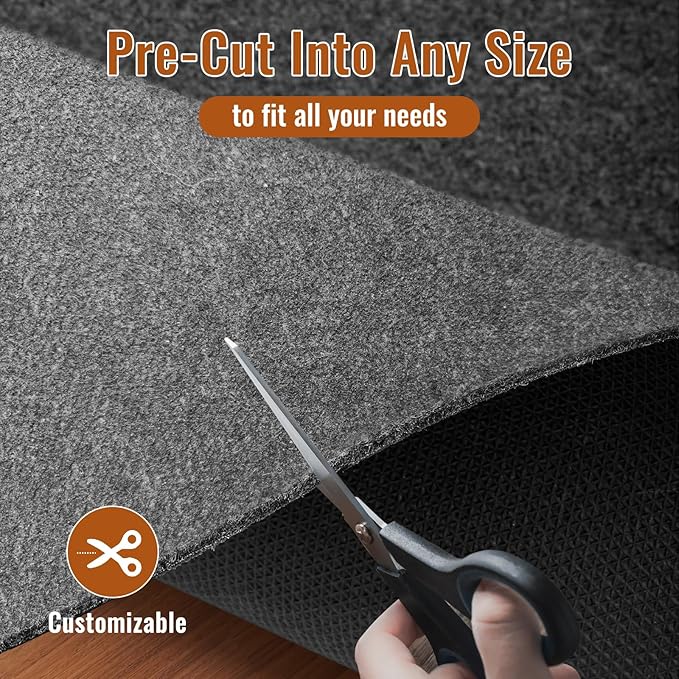 Felt Rug Pad, 9 x 12 Ft Rubber Non-Slip Rug Pad Gripper, Keep Rugs Secure and in Place, Extra Strong Under Carpet Mat Cushion - for All Floors