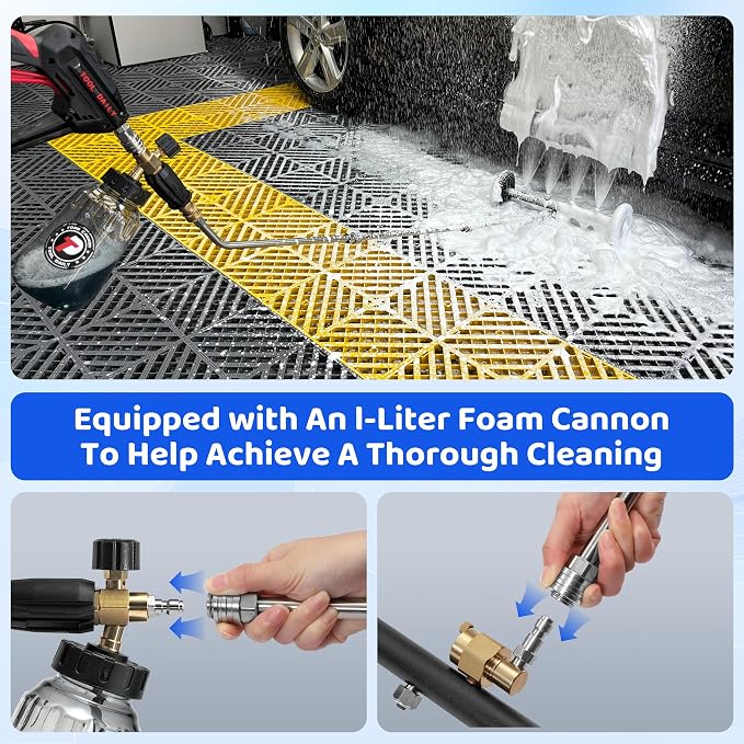 Tool Daily 16" Dual-Function Undercarriage Pressure Washer Attachment | Undercarriage Cleaner with 1L Foam Cannon, Car Wash Water Broom with 3 Extension Wands, 5 Modes for Power Wash, 3600 PSI