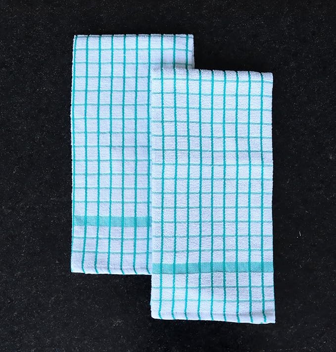 AMOUR INFINI Kitchen Towels Set of 4 - Highly Absorbent, Super Soft Terry Cotton 20x28 Inch Dish Towels with Hanging Loop - Hand & Tea Towels for Cleaning & Drying Dishes (Teal)