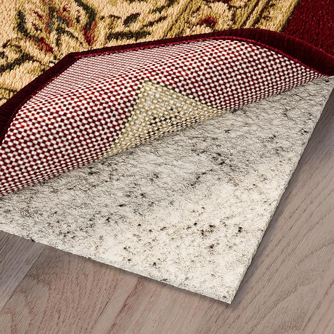 Ottomanson 7' x 7'8" Non-Slip Rug Pad Gripper 1/12 Inch Ultra Thin Dual Surface Felt + Rubber Gripper - Safe for All Floors, Cream