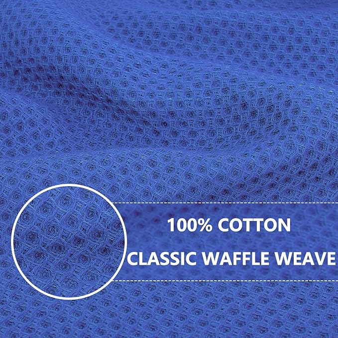 Homaxy 100% Cotton Waffle Weave Kitchen Dish Towels, Ultra Soft Absorbent Quick Drying Cleaning Towel, 13 x 28 Inches, 6-Pack, Blueberry
